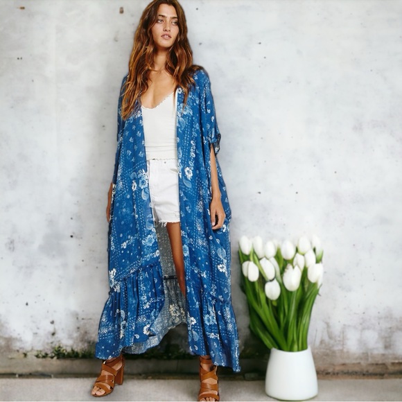 Everlily Rain Tops - Floral Print Long Kimono